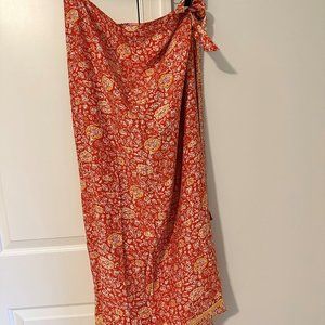 Silk Wrap Skirt, orange and white floral, size Small